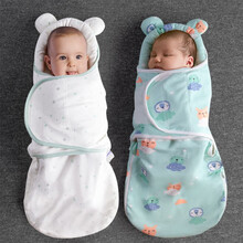 艾茵美（oinme）初生婴儿睡袋防惊跳包被纯棉用品新生儿包巾宝宝襁褓春夏季薄款抱被 萌绿精灵双层护头薄款（0-6个月）