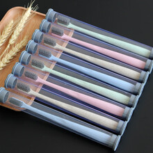 20支小麦秸秆牙刷软毛小头成人款家用待客竹炭专男女士一次性牙刷 20支家用小头便携圆筒装 送2个杯子