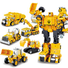 合金仿真车变形机器人玩具金刚大力神工程车消防车警车汽车模型男孩学生启蒙益智玩具儿童合金小汽车 【KY305】五合一超级变形机器人