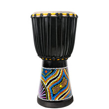 奇宝居非洲鼓9寸彩绘手鼓手工整木雕刻非洲鼓儿童初学者丽江演奏山羊皮手鼓 黑色彩绘款 9寸