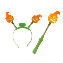 SunNovelty 万圣节南瓜闪光头扣荧光棒搞怪鬼节装扮酒吧夜店发光头饰南瓜灯装饰眼球头扣闪光南瓜 橙色1套