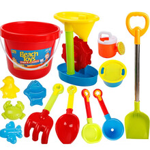 儿童沙滩玩具套装决明子挖沙挖掘机工程车宝宝沙子戏水铲子工具 铲子大桶沙漏14件套
