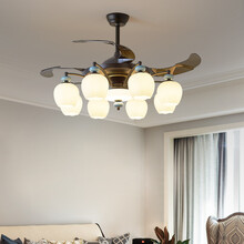 樊胜 隐形风扇灯美式客厅LED风扇吊灯现代简约北欧卧室静音电扇灯欧式餐厅变频吊灯风扇FS603 42寸8头 三色+双控