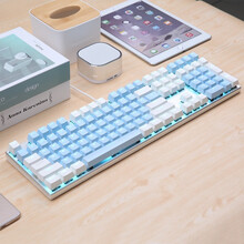 达尔优机械师合金版 牧马人机械键盘 吃鸡键盘有线(粉色少女心 台式电脑笔记本 电竞游戏cf全键无冲) 白蓝色茶轴108键