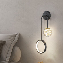 玺登 壁灯卧室床头灯现代简约轻奢客厅走廊过道灯创意满天星背景墙壁灯 黑色 【50*27CM】无极