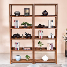 承古堂红木家具非洲鸡翅木（学名：非洲崖豆木）书房书架实木简约新中式客厅隔断柜多层置物架展示架TG 一对：长156*宽32*高198cm