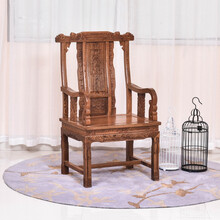 苏汀小镇红木家具非洲鸡翅木（学名：非洲崖豆木）中式实木雕花官帽椅太师椅客厅家具茶桌椅餐椅茶桌椅凳子 长60*宽48*坐高43(总高105)cm