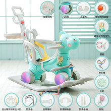 木马摇摇马跳跳马两用儿童玩具滑滑车可滑可坐幼儿四轮二合一男孩女孩一周岁宝宝生日礼物1-3婴幼儿玩具 至尊版蓝【可摇+可推行+可转头+早教机+小餐饭】