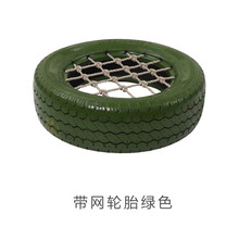 幼儿园轮胎秋千平衡车平板车感统训练器材道具前庭失调玩具户外彩绘带绳带网感统训练滑板车儿童亲子早教游戏 橡胶轮胎（有网）绿色