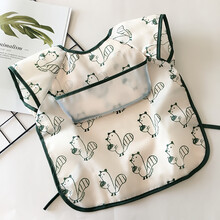 宝宝罩衣婴儿吃饭防水围兜夏天辅食无袖饭兜兜薄款长袖围嘴儿童超软罩衣免洗口水巾幼儿园小孩食饭兜 短袖饭兜-涤塔夫松鼠 (适合6-24个月)