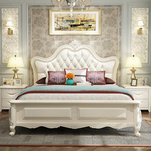 喜来奥 欧式床实木床白色现代简约1.5米1.8米双人床美式婚床主卧室公主床 床+2个床头柜(颜色备注） 1.8*2米框架床（颜色备注）