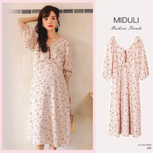 米度丽 孕妇夏装时尚2021孕妈妈孕妇连衣裙夏天娃娃裙子夏季雪纺长裙潮妈 长款雪纺裙 XL