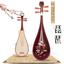 成人琵琶 儿童琵琶乐器 初学练习骨花琵琶琴演奏考级琵琶 红木花梨木 成人演奏款贝雕荷花图15年保修