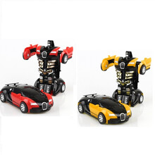 儿童一键变形玩具车宝贝男孩惯性撞击PK汽车机器人仿真模型赛车 布加迪红+黄