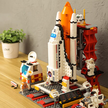 儿童积木拼装玩具男孩火箭航天飞机模型兼容乐高6-8岁益智玩具7-10岁女孩小孩航空飞船拼插积木玩具 航天飞机发射中心【679颗积木】 生日礼物【手提彩盒装】