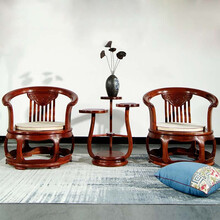贡艺名居 红木家具缅甸花梨（学名：大果紫檀）休闲椅三件套中式实木太师椅靠背圈椅 三件套