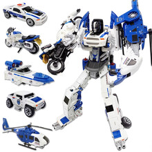 合金变形玩具汽车金刚大力神工程车机器人摩托车变形警车飞机合金车模消防车搅拌机仿真玩具车 【XLT1632】五合一火速龙凤变形机器人
