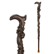 雅轩斋 老人实木质根雕拐杖手杖红木拐杖拐棍老年人寿桃拐杖雕刻黑紫檀 黑紫檀寿桃拐杖