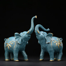 上善若水 《富足吉祥》纯铜大象摆件一对 招财风水象工艺礼品中式家居客厅办公室电视柜摆设吉象送长辈 小号富足象一对
