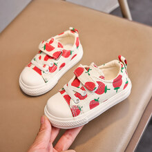 派朗卡儿童帆布鞋女童2020春秋季新款韩版男童休闲板鞋小童草莓鞋宝宝布鞋 3219草莓 19码(内长13.5cm)
