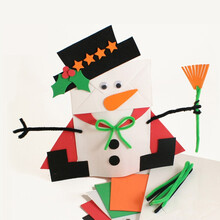 艺趣幼儿园宝宝自制新年春节表演道具儿童手工制作材料包3-6岁diy创意益智亲子玩具纸袋互动手偶 圣诞雪人