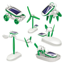 手工科技小制作材料 太阳能机器人拼装 科学小制作 小发明创意玩具 科学实验套装 机器狗+飞机+小船+风车+旋转飞机+汽车