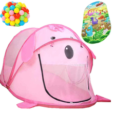 儿童帐篷室内游戏屋女孩过家家带地垫帐篷屋家用公主宝宝折叠大房子户外互动女孩男孩礼物 粉色哈巴狗+卡通爬行垫