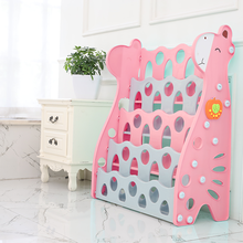 儿童音乐书架宝宝卡通绘本架 幼儿园塑料图书架小孩简易书柜 粉色四层 （带音乐故事机）