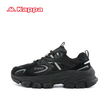 卡帕（Kappa）官方老爹鞋男女同款轻便软底黑色运动鞋潮流百搭休闲鞋 黑色 40 