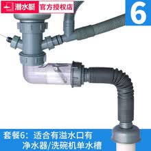 潜水艇洗菜盆下水管单槽排水管水槽配件防臭下水管软管 【6】接溢水口+净水器+洗碗机