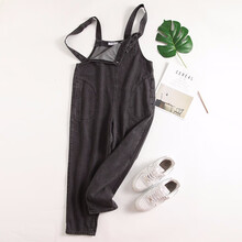 米度丽 孕妇裤子春秋季孕妇背带裤牛仔裤九分裤宽松阔腿裤外穿潮妈秋装 深灰色 M