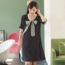 米度丽孕妇装夏装夏天裙子夏季孕妈妈孕妇连衣裙仙女超仙娃娃雪纺裙潮妈 7532 黑色 XL码