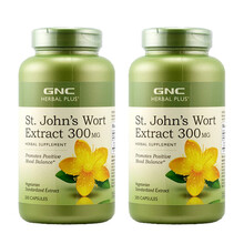 GNC抗抑郁症胶囊 圣约翰草提取物非药 美国进口百忧解成人改善焦虑安i神助睡眠学生 200粒*2瓶装