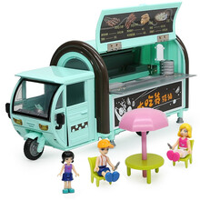 儿童仿真合金车模双节公交车巴士观光巴士无轨电车房车回力声光汽车模型玩具礼物 烧烤小吃摊车-绿