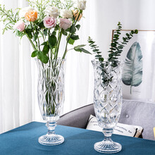 欧式风格描金工艺水晶玻璃花瓶落地花瓶家用客厅花瓶摆件装饰花器插花 水滴花带脚花瓶 清光