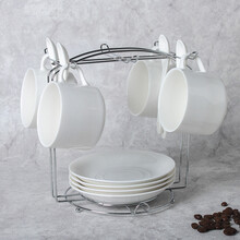 页川百世（YeChuan Best）欧式陶瓷杯咖啡杯套装 创意简约家用办公咖啡杯子碟勺架子 纯白4杯套装