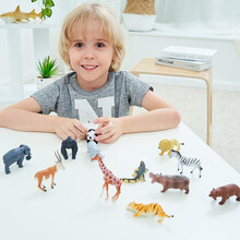 RECUR恐龙玩具套装儿童动物园仿真小号动物塑胶鲨鱼海洋世界模型【抖音同款 水洗不褪色】 12只野生动物圆筒装（R8011T）