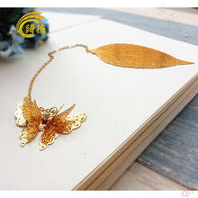 创意小清新文艺满天星羽毛书签 蝴蝶干花叶脉书签 送朋友礼品多款 金色蝴蝶叶脉书签