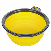 hoopet干湿分离水粮杯宠物泰迪狗狗猫咪外出便捷式装粮水杯外出日用品 带挂钩 折叠碗黄色