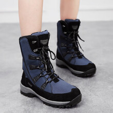雪地靴女冬季户外雪地靴女中筒防水防滑加绒加厚东北保暖棉鞋儿童滑雪鞋女学生短靴子 918蓝色 35