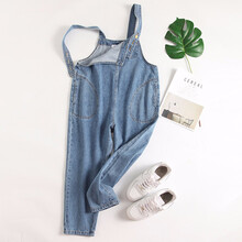 米度丽 孕妇裤子春夏孕妇背带裤牛仔裤九分裤宽松阔腿裤外穿潮妈夏装 蓝色-单件背带裤 XL码