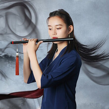 伶吟古风笛子苦竹笛乐器黑色魔笛初学成人陈情鬼笛一节竹笛 扎红线款 D调