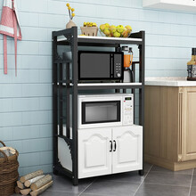 多盈 微波炉架厨房置物架多层金属三层多功能收纳架欧式烤箱架子碗柜橱柜 四层 黑架+白色-欧式门-单柜款 70cm长
