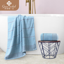 洁丽雅兰浴巾纯棉加厚洗澡巾素雅条纹洗脸巾 柔软吸水成人全棉洗脸条纹浴巾超值 310g 140*70  玄绀蓝浴巾