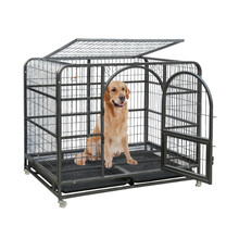 华美龙狗笼子中型犬大型犬带厕所金毛萨摩边牧阿拉斯加狗笼狗屋狗窝 银黑色+5件套 加固梁110*72*95cm