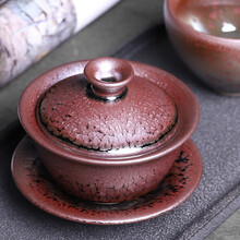 梅兰竹菊油滴建盏功夫茶碗三才杯手工盖碗茶杯复古大号茶具套装单个 蔡永森紫金油滴建盏盖碗