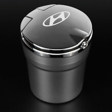 莱琥 适用于北京现代IX35 25 名图 伊兰特 途胜 新胜达车载带盖带LED灯烟灰缸 银色