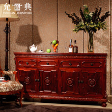 允典 红木家具缅甸花梨（学名：大果紫檀）欧式餐边柜实木储物柜茶水柜子客厅餐边柜酒柜组合家用餐厅柜  棕红色 4门