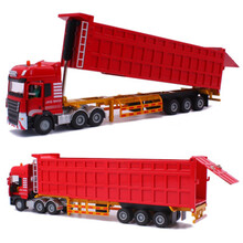 精邦合金车油罐车卡车玩具汽车模型儿童男孩自卸大翻斗工程运输车模货柜挖掘推土机 红色 合金重卡车模型