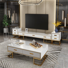 轻奢电视柜茶几组合套装现代简约小户型家用地柜轻奢北欧客厅家具 40*200cm T7-A30-茶几-白色